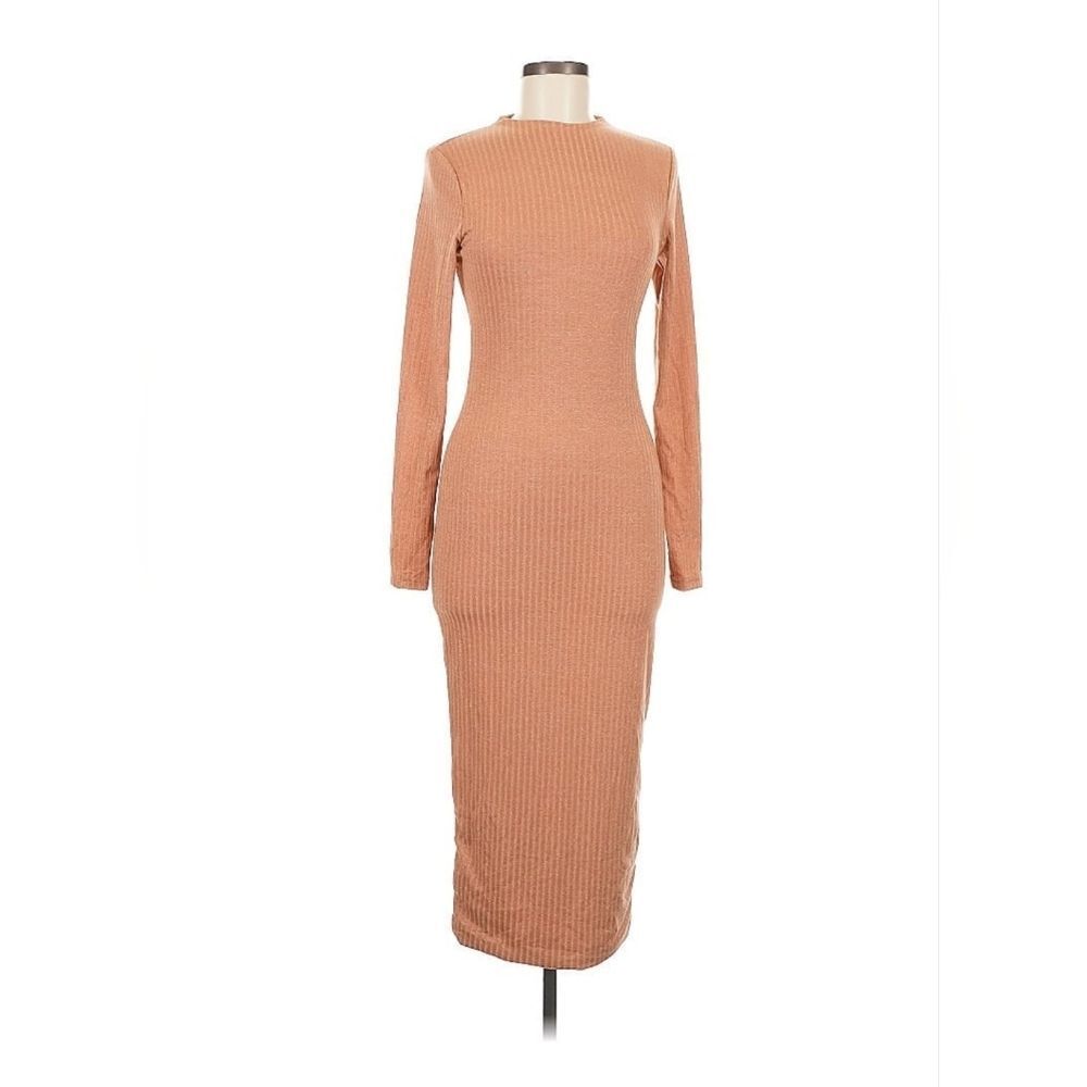 Meshki Tan Long Sleeve Ribbed Dress